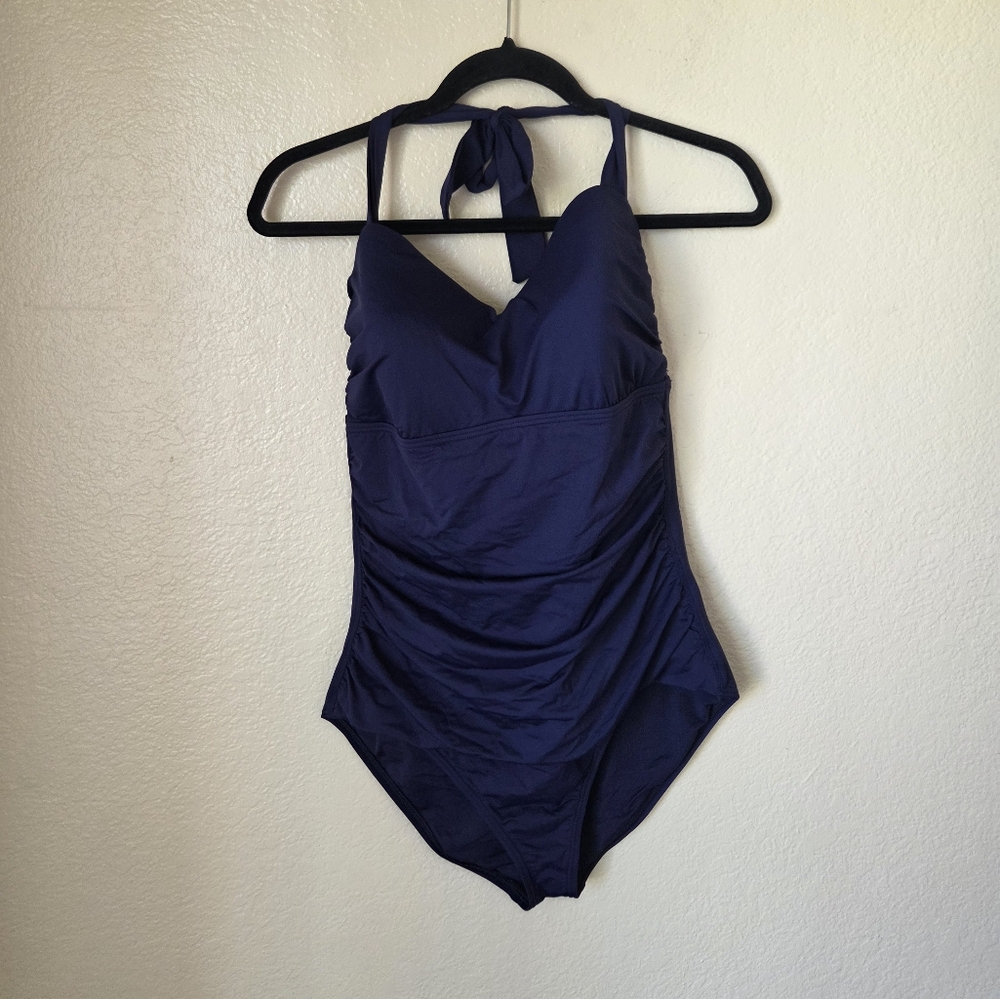Tommy Bahama Halter One Piece Swimsuit Navy Blue Size 16
